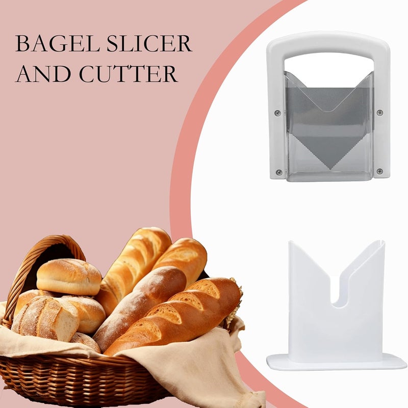 CJFNDFA Bagel Slicer & Cutter for Large Bagels - Stainless Steel Universal Slicer with Safety Shield & Grip | Perfect for Homemade Bagel Making (White) - Image 4